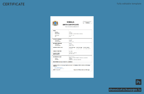 Somalia Geburtsurkunde – Beispielansicht (Word und PDF)